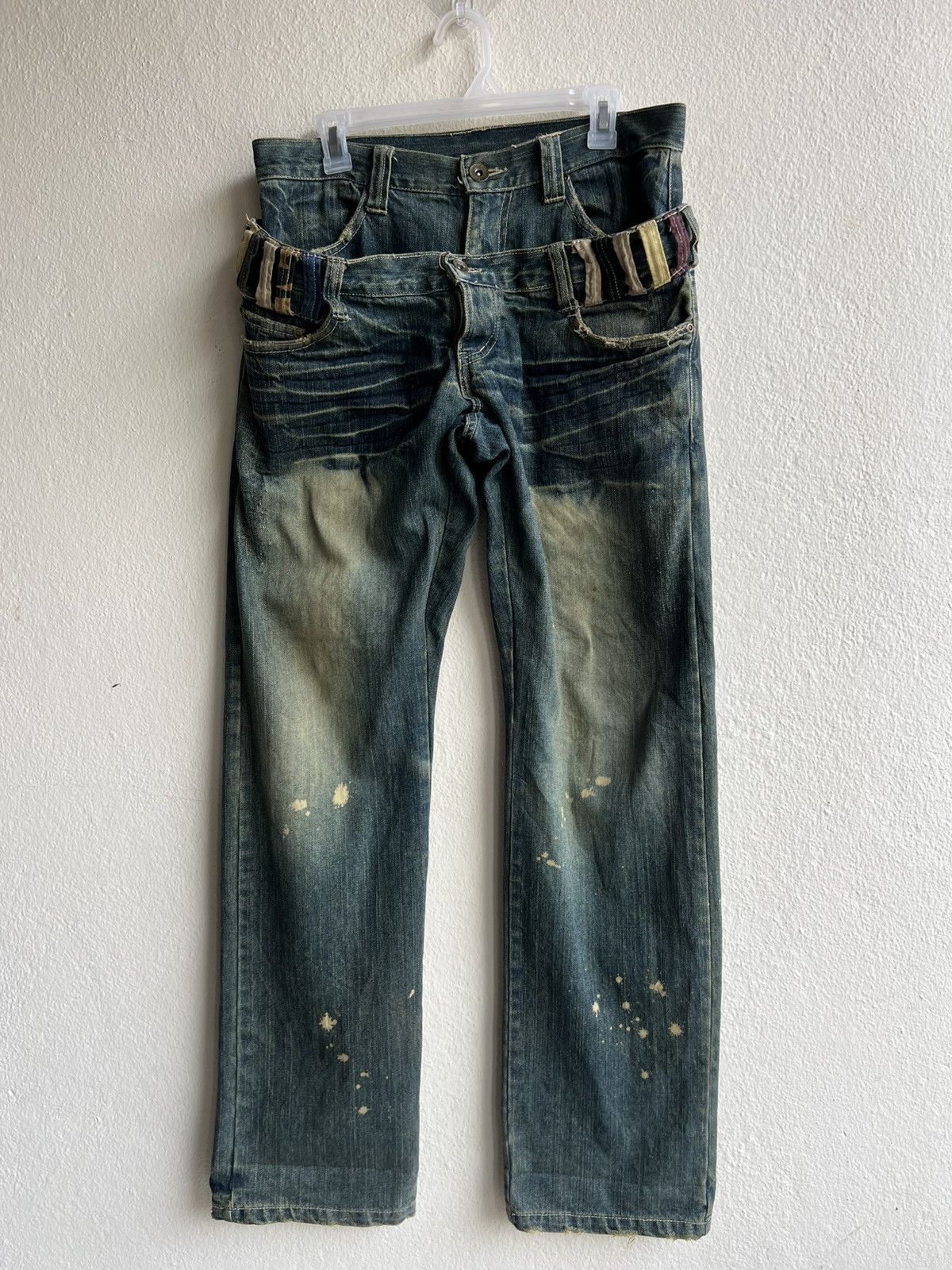 Vintage Double Waist Dirty Mud Denim Distressed Jeans Size US 31 - 22 Thumbnail