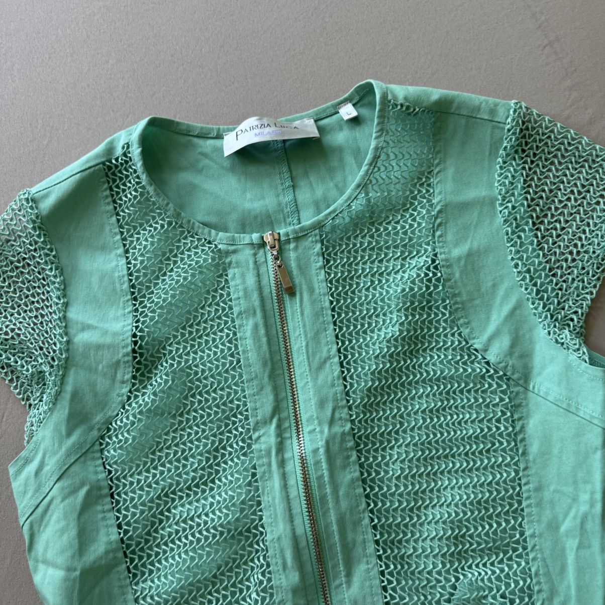 Other Patrizia Luca Milano short sleeve mesh panel zip-up jacket Size L / US 10 / IT 46 - 3 Thumbnail