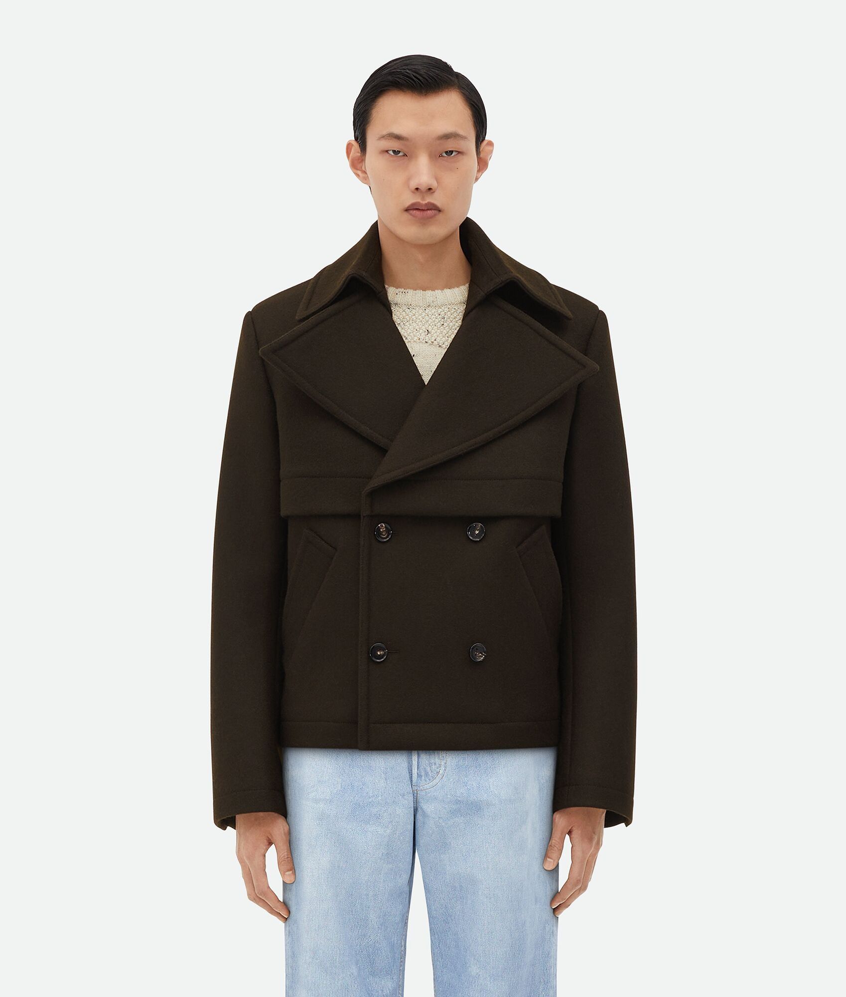 Bottega Veneta o1n1vont0125 Felted Wool Short Coat in Dark Brown Size US S / EU 44-46 / 1 - 1 Thumbnail