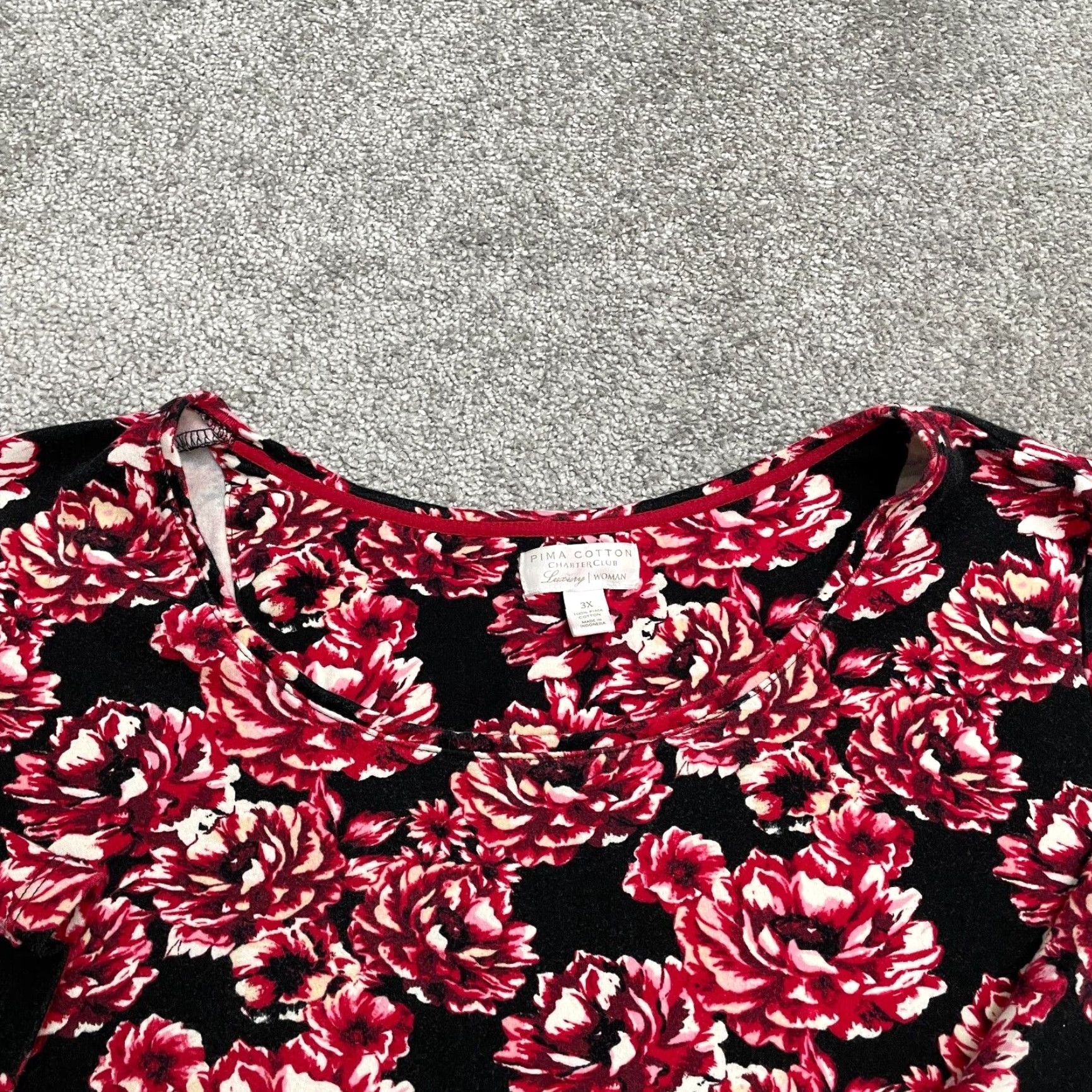 Charter Club Charter Club Blouse Womens 3X Red Floral Long Sleeve Knit Cotton Top Size XXL / US 16-18 / IT 52-54 - 3 Thumbnail