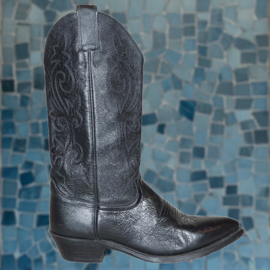 Vintage Justin 1434 Classic Western Boots Black Corona Cowhide Pointed Toe Mens US 9 EE - Vintage Leather Cowboy Boot Size US 9 / EU 42 - 1 Thumbnail