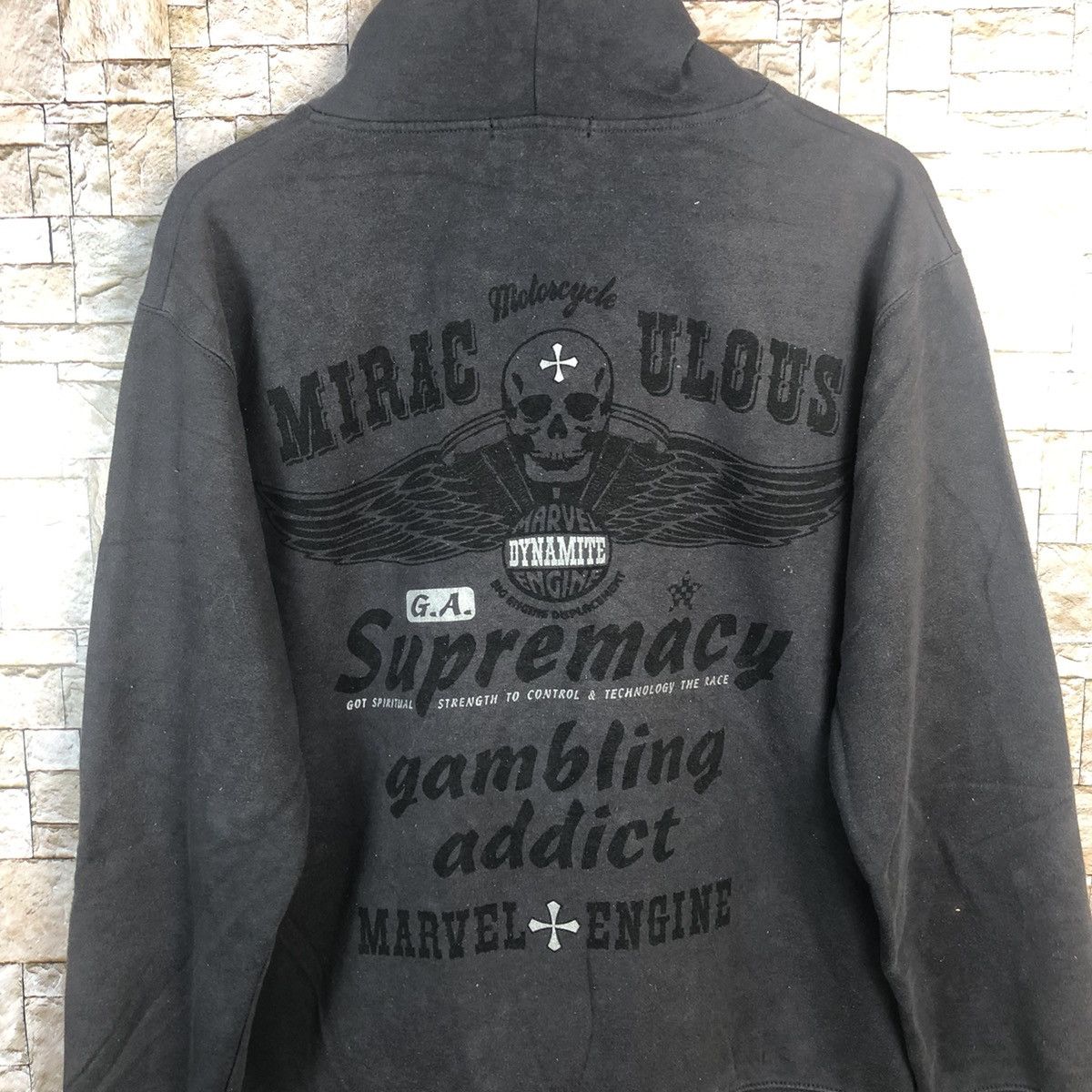 Bullet Noise Bullet Noise Mirac Motorcycle skull Ulous Grey Hoodie #A34 Size US L / EU 52-54 / 3 - 14 Thumbnail
