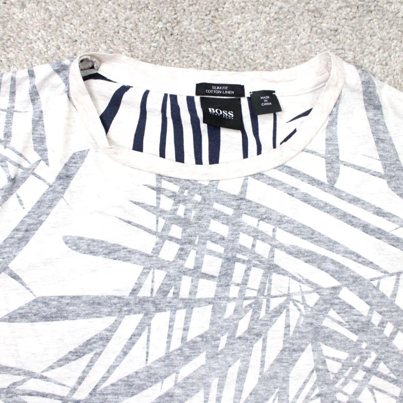 Hugo Boss HUGO BOSS Shirt Mens Large White/Black Slim Fit Cotton- Linen Short Sleeve Size US L / EU 52-54 / 3 - 4 Thumbnail
