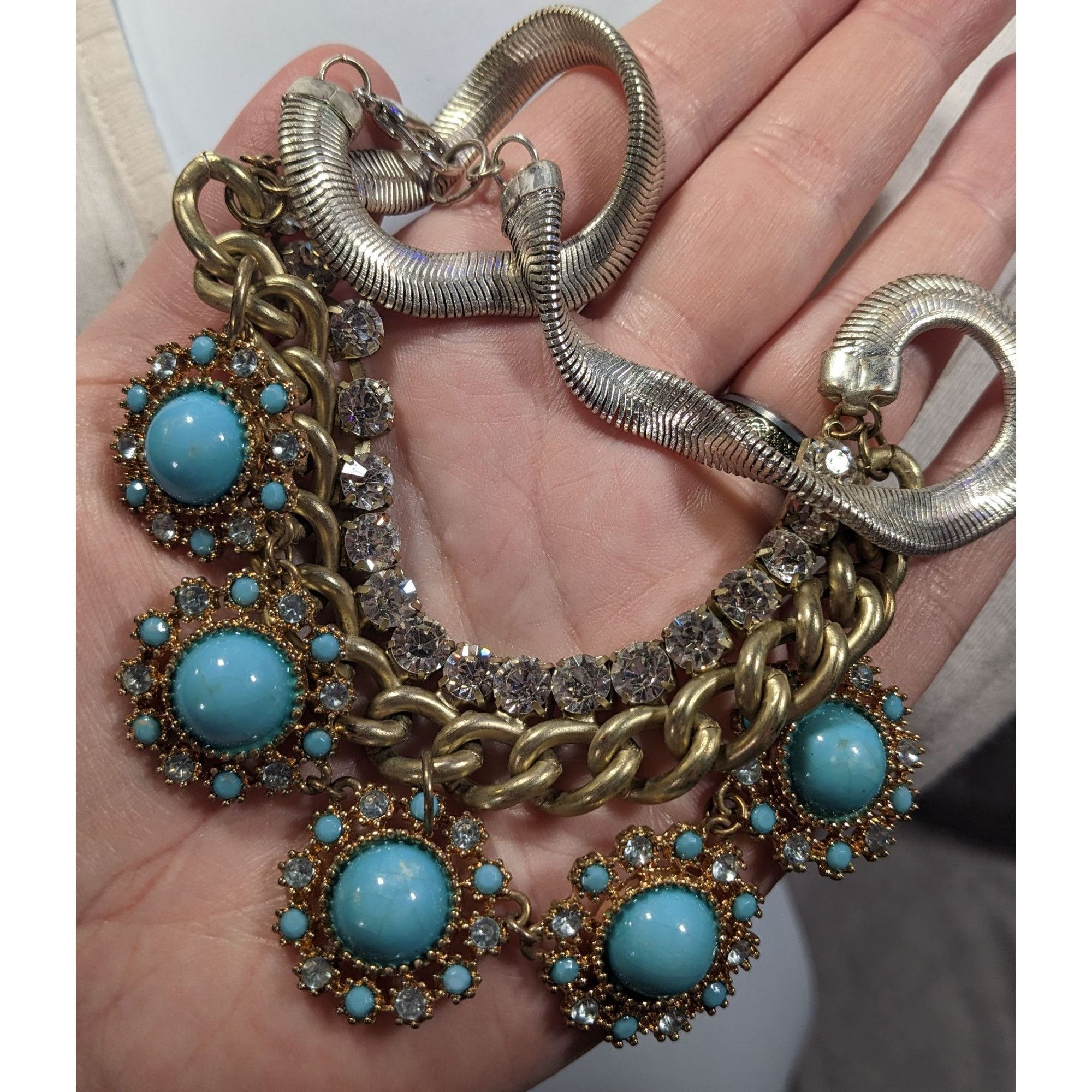 Other Bohemian Glam Silver And Gold Tone Necklace With Blue And Cl Size ONE SIZE - 5 Thumbnail
