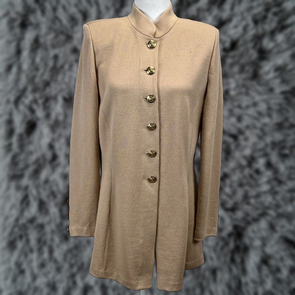 VINTAGE St. John Collection Knit Cardigan Sweater Sz 10 Tan Long Sleeve Womens