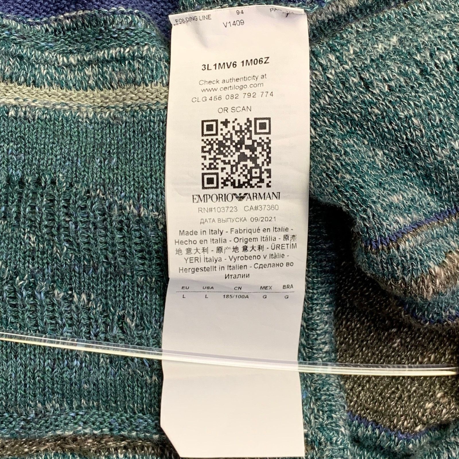 Emporio Armani EMPORIO ARMANI Green Blue Cotton Linen Crew Neck Sweater Size US L / EU 52-54 / 3 - 8 Thumbnail
