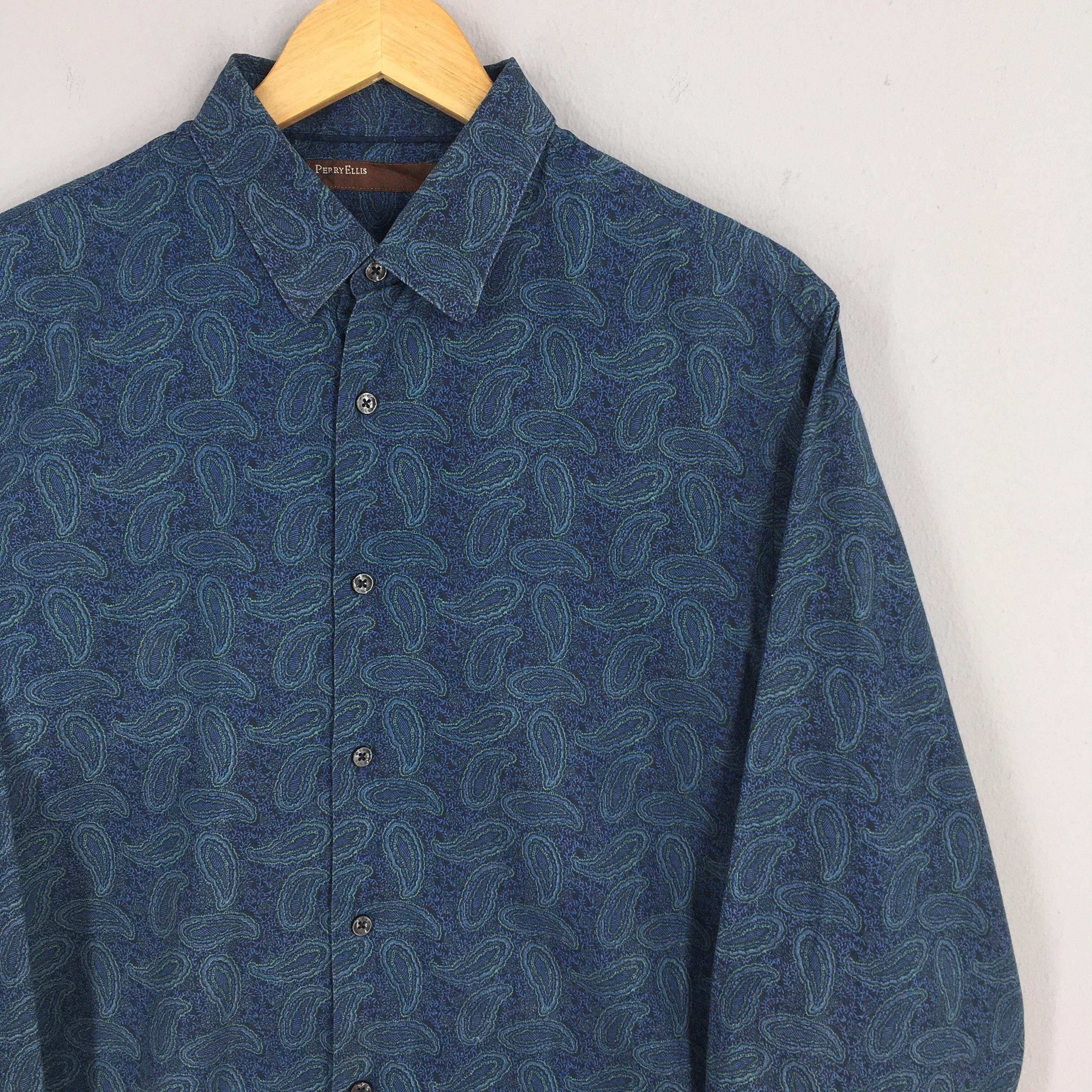 Flannel Vintage 80's Paisley Floral Blue Indie Boho Shirt Large Size US L / EU 52-54 / 3 - 2 Thumbnail