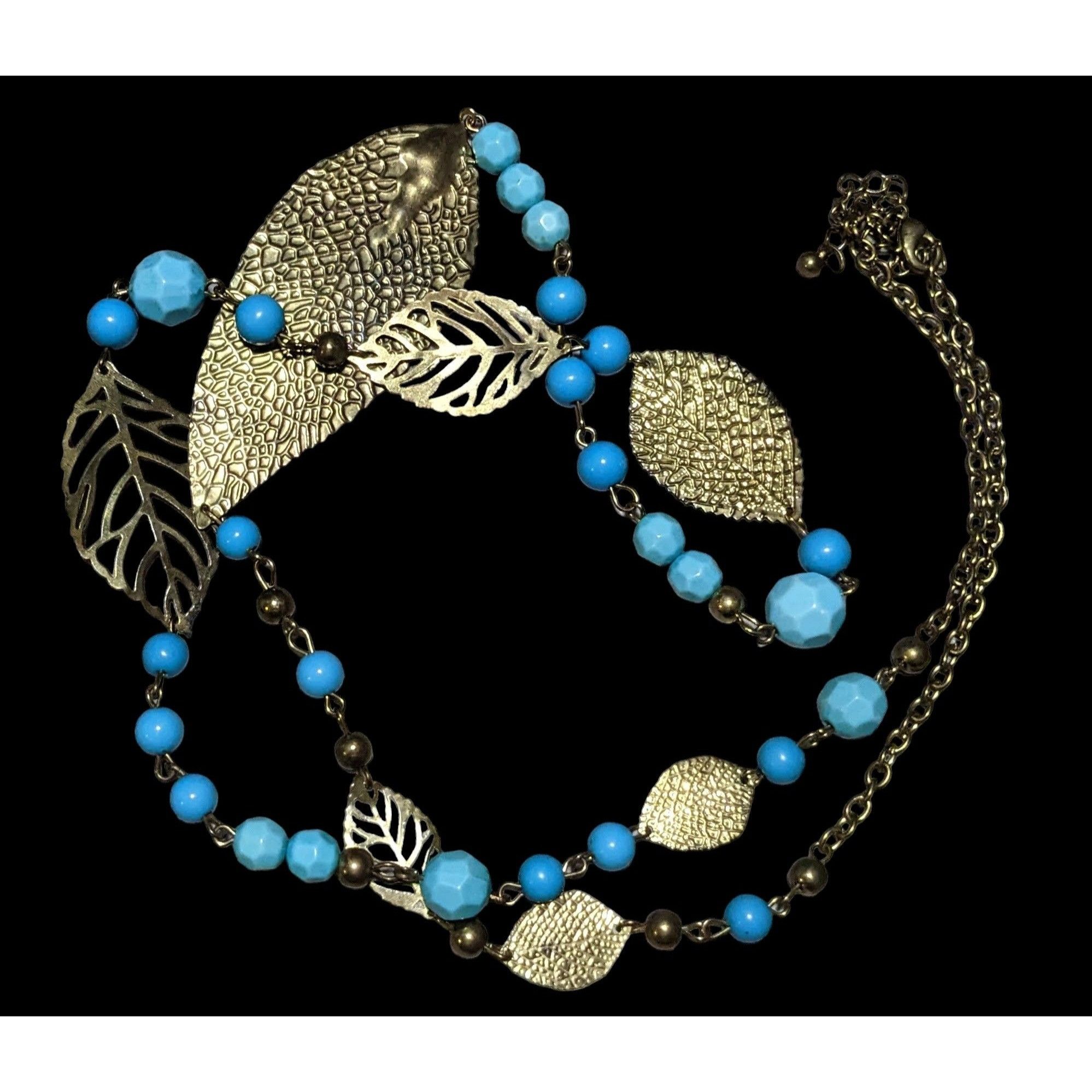 Other Blue And Gold Bohemian Beaded Feather Necklace Size ONE SIZE - 1 Thumbnail