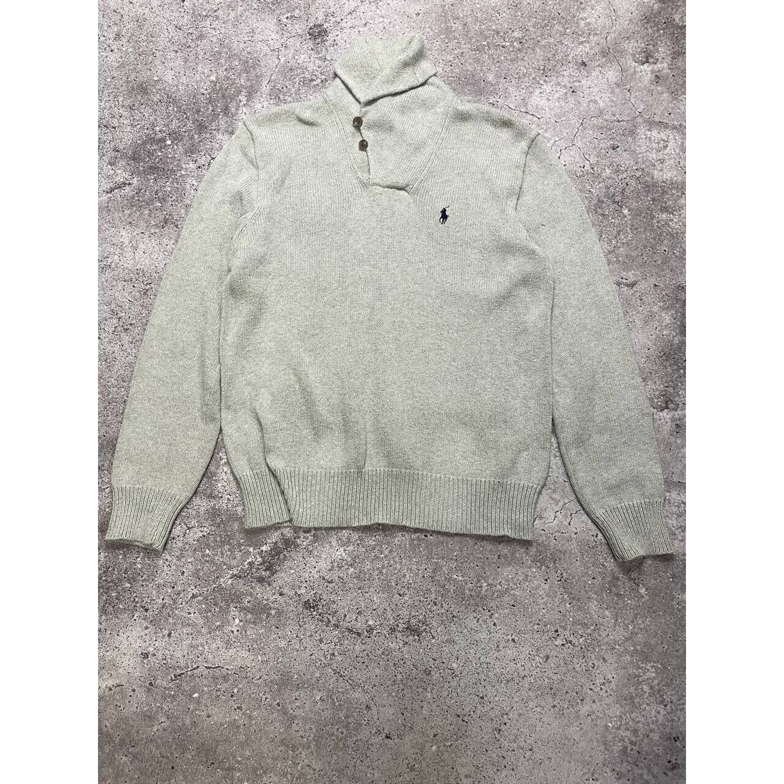 Ralph Lauren × Vintage Vintage Polo Ralph Lauren Shawl Collar Sweater Grey Knit M Size US M / EU 48-50 / 2 - 1 Thumbnail