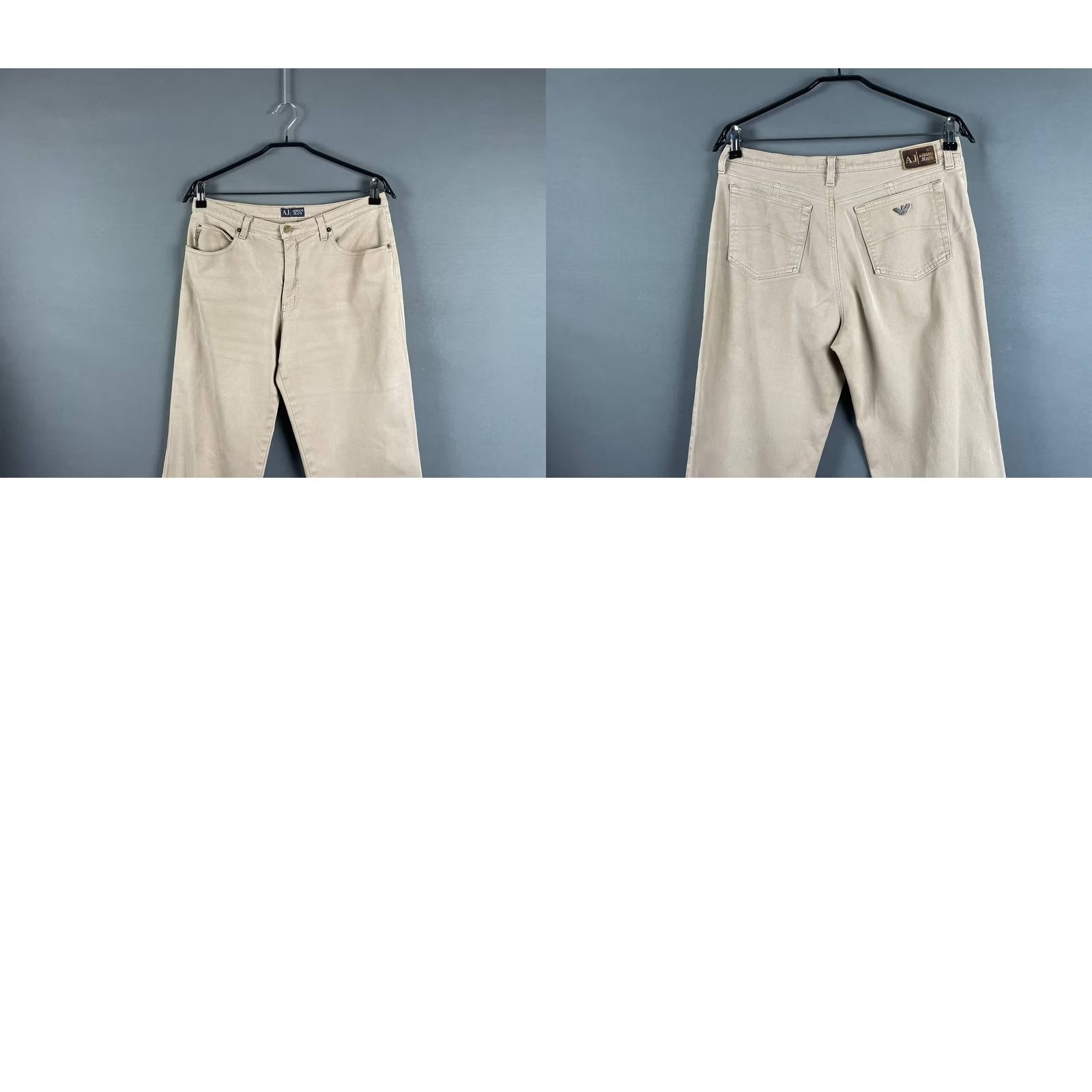Vintage Armani Jeans Pants Men Beige Cotton Comfort Straight Leg Chino Button Fly Size US 35 - 9 Thumbnail