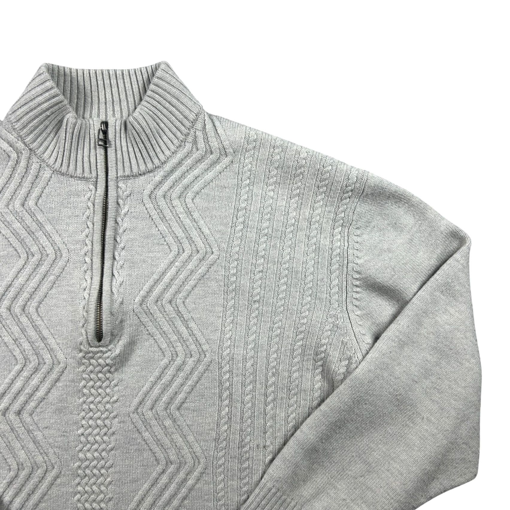 Pronto Uomo Pronto-Uomo Sweater Mens 2XLT Tall Light Gray Wool Cable Knit 1/4 Zip Pullover Size US XXL / EU 58 / 5 - 2 Thumbnail