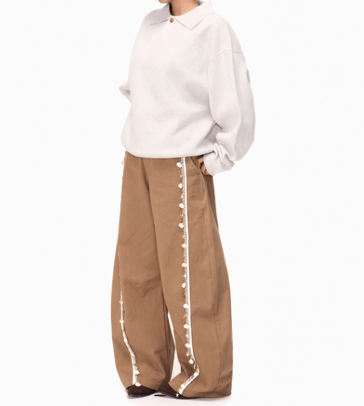 Japanese Brand Brown Wide Leg Pants with Side Tassel Detail Size US 30 / EU 46 - 2 Thumbnail