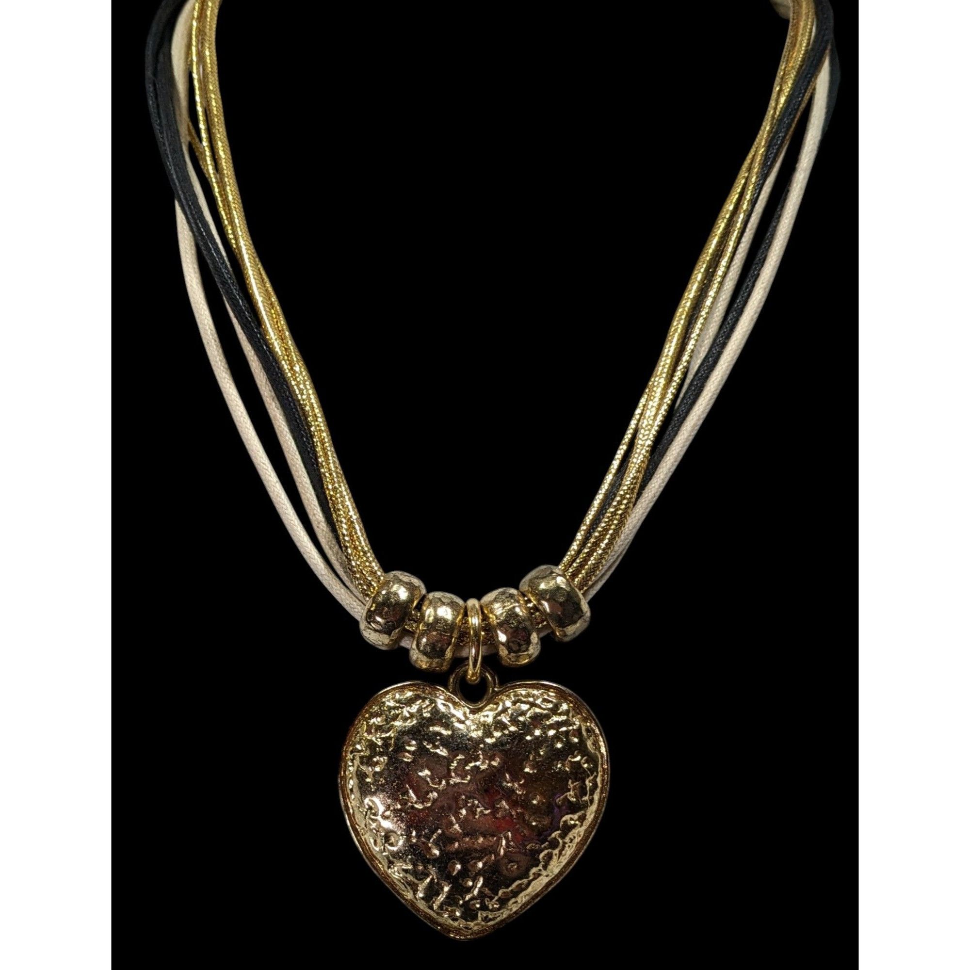 Other Funky Glam Textured Heart Gold Tone And Tan Pendant Necklace Size ONE SIZE - 2 Thumbnail