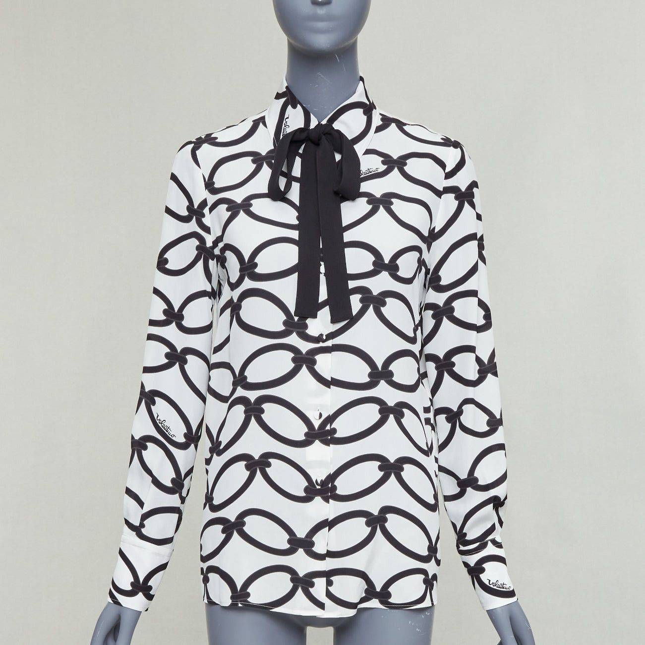 Valentino VALENTINO 2022 Chain 1967 black white crepe de chine silk blouse IT38 XS Size XS / US 0-2 / IT 36-38 - 1 Thumbnail