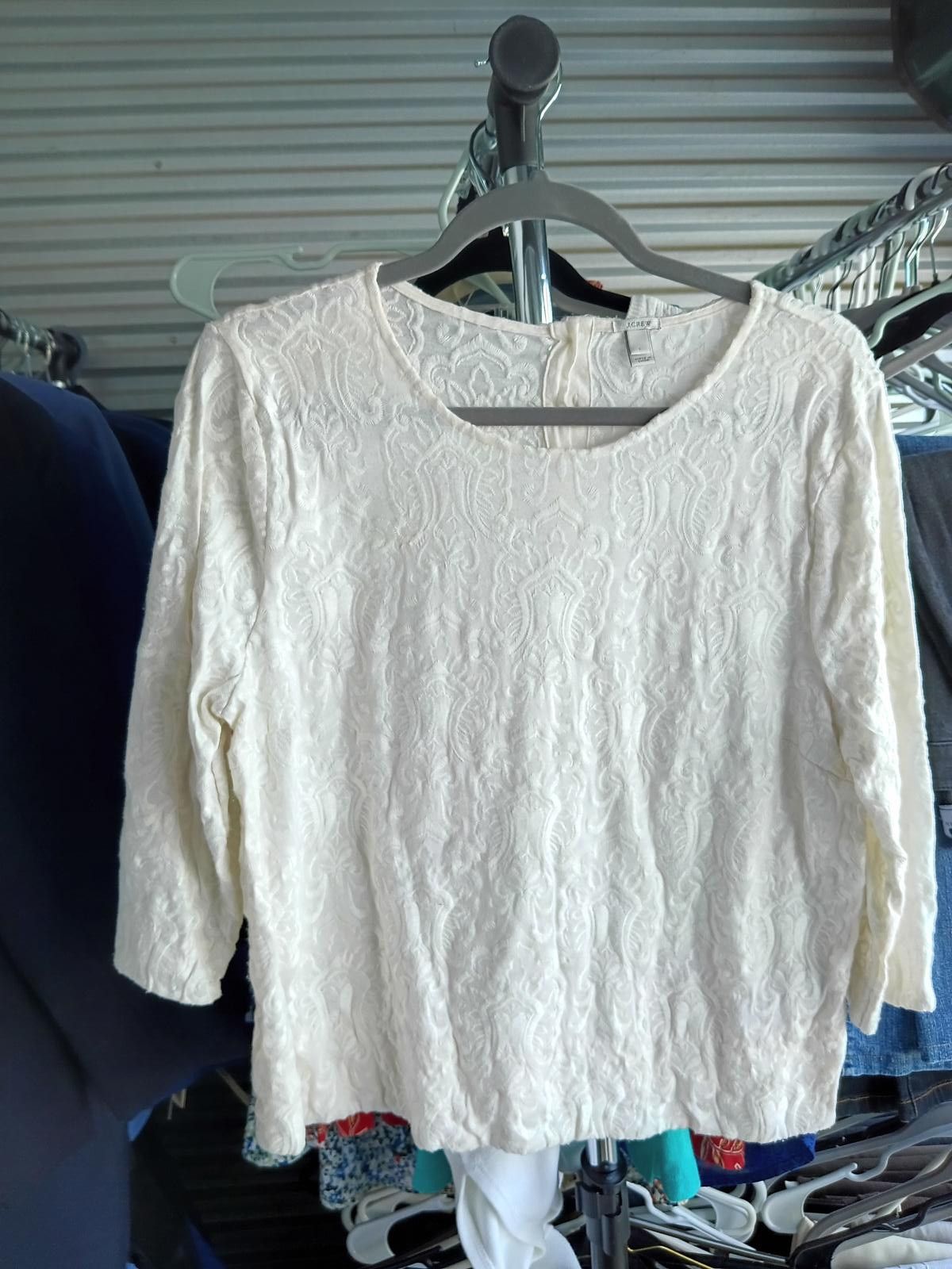 J.Crew Elegant J.Crew Textured White Top Size L / US 10 / IT 46 - 4 Thumbnail