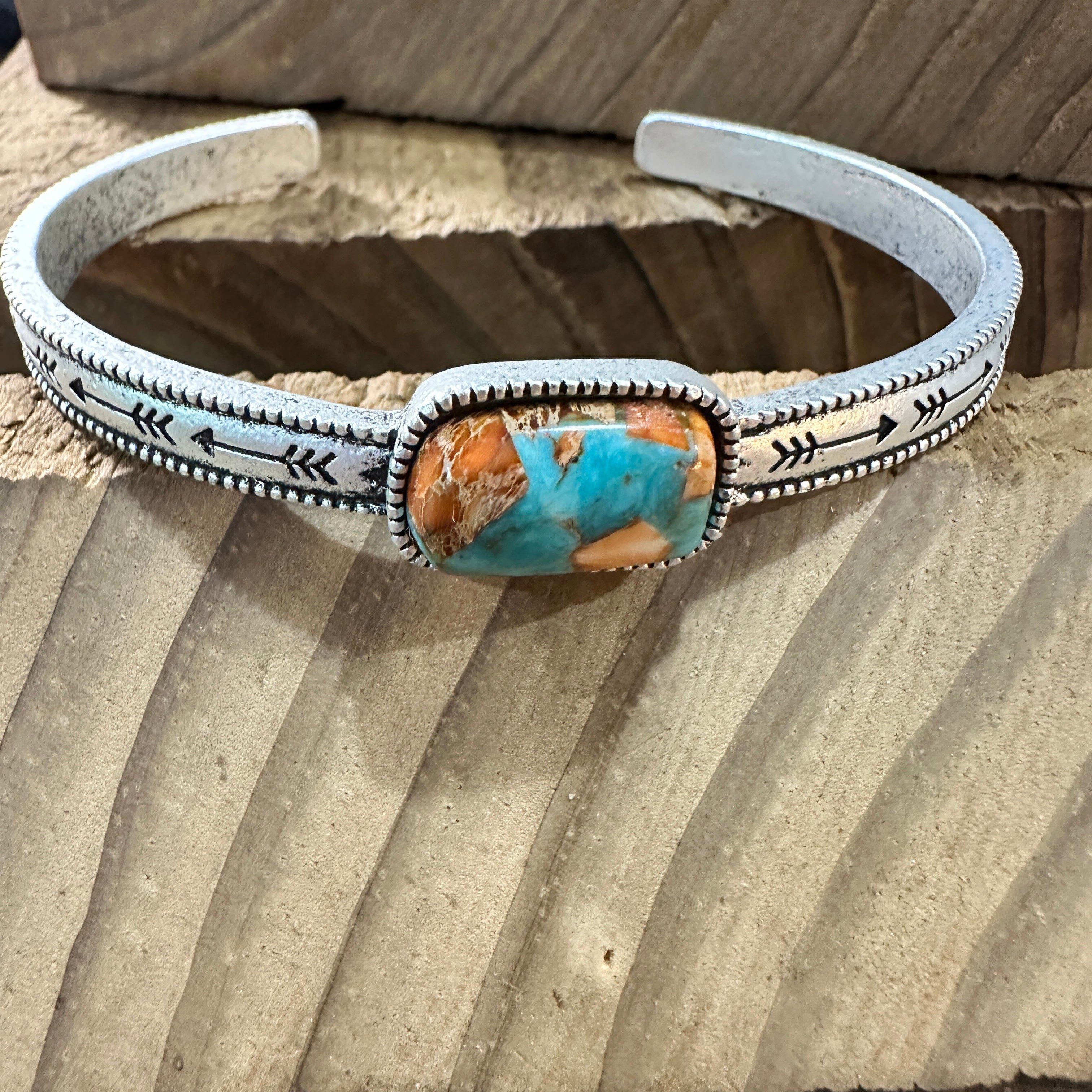 Other Gemstone Cuff Bracelet in Antique Silver Finish, Southwester Size ONE SIZE - 9 Thumbnail
