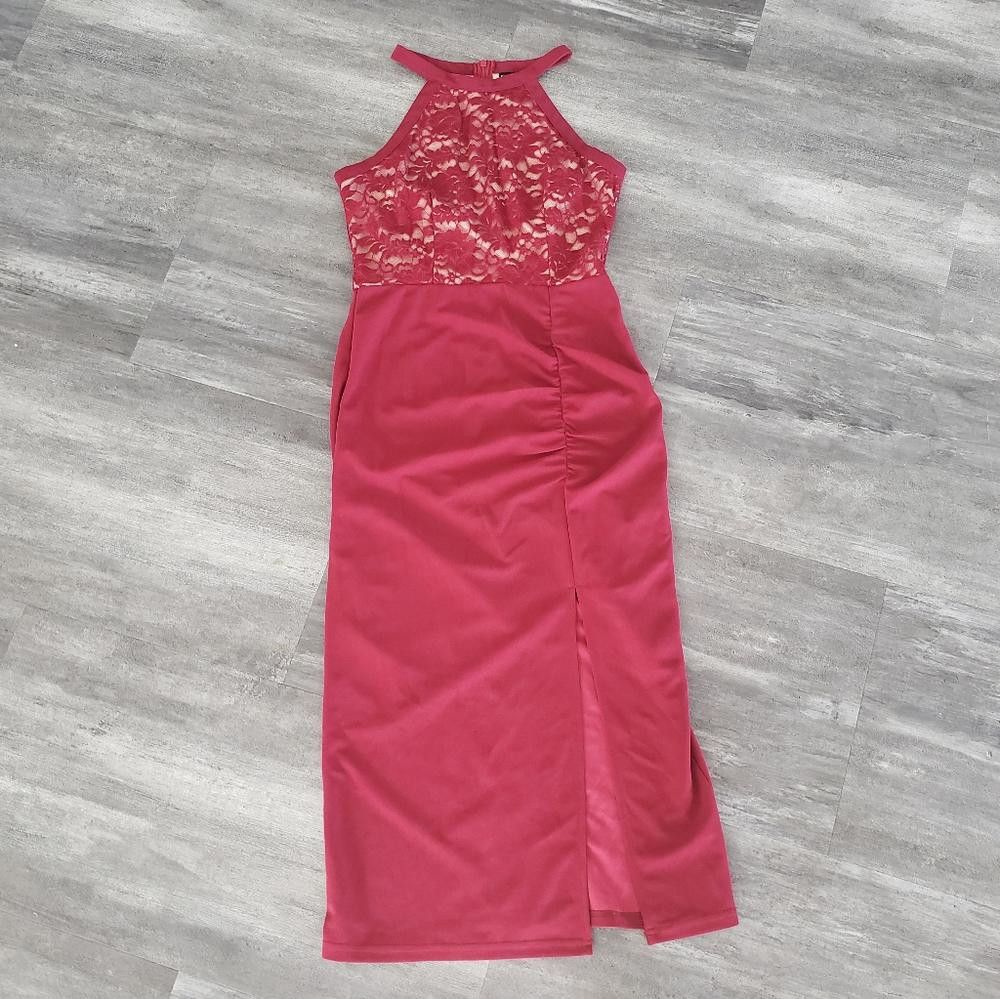Shein Burgundy Nude Laced SHEIN Leg Slit Maxi Size S / US 4 / IT 40 - 1 Thumbnail