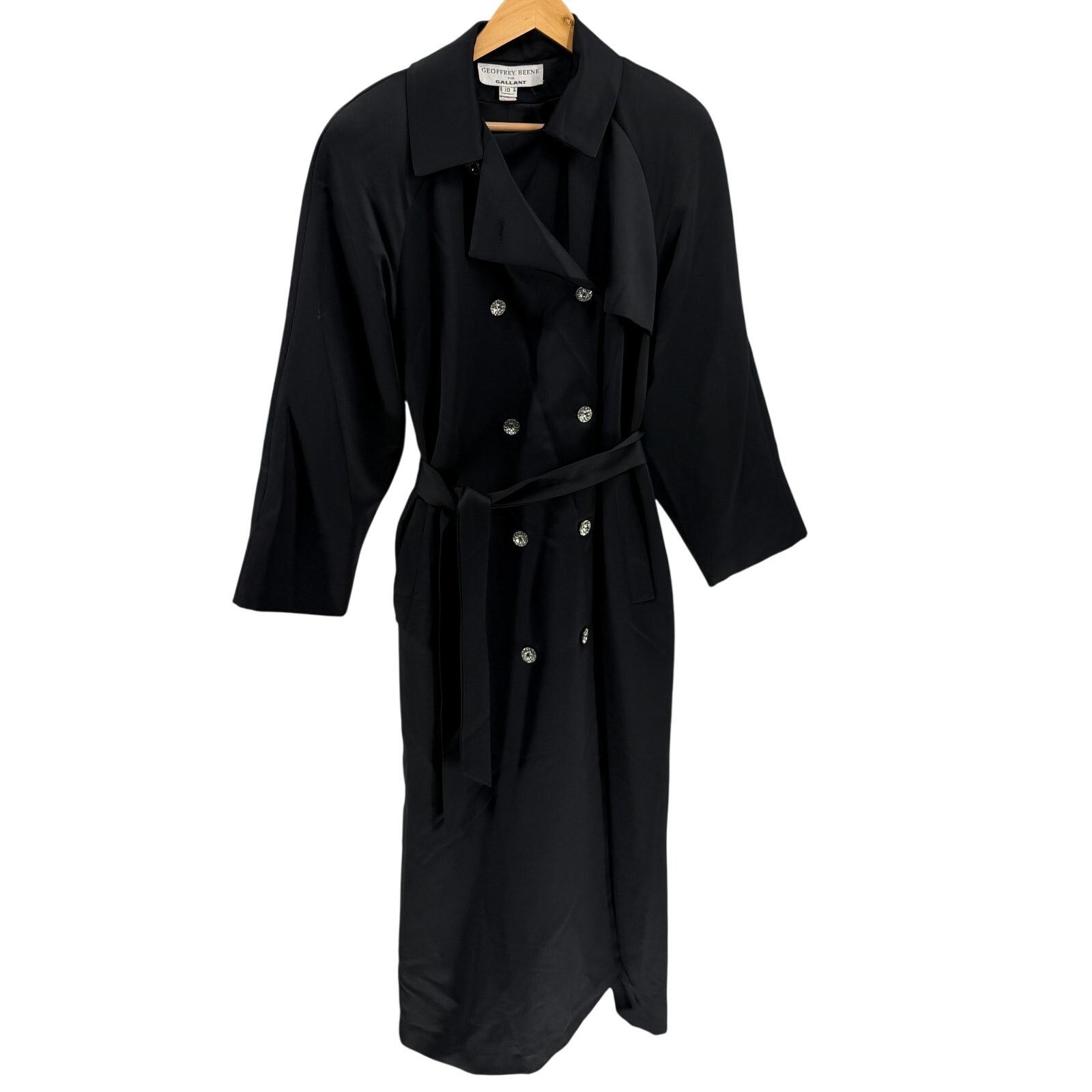 Geoffrey Beene Vintage 80s Black Jeweled Button Evening Trench Coat Size M / US 6-8 / IT 42-44 - 1 Thumbnail