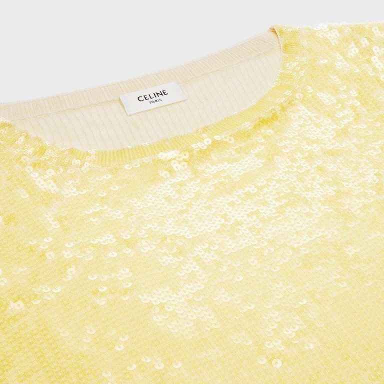 Celine o1bcso1str0824 Embroidered Crop Top In Silk in Light Yellow Size XS / US 0-2 / IT 36-38 - 3 Thumbnail