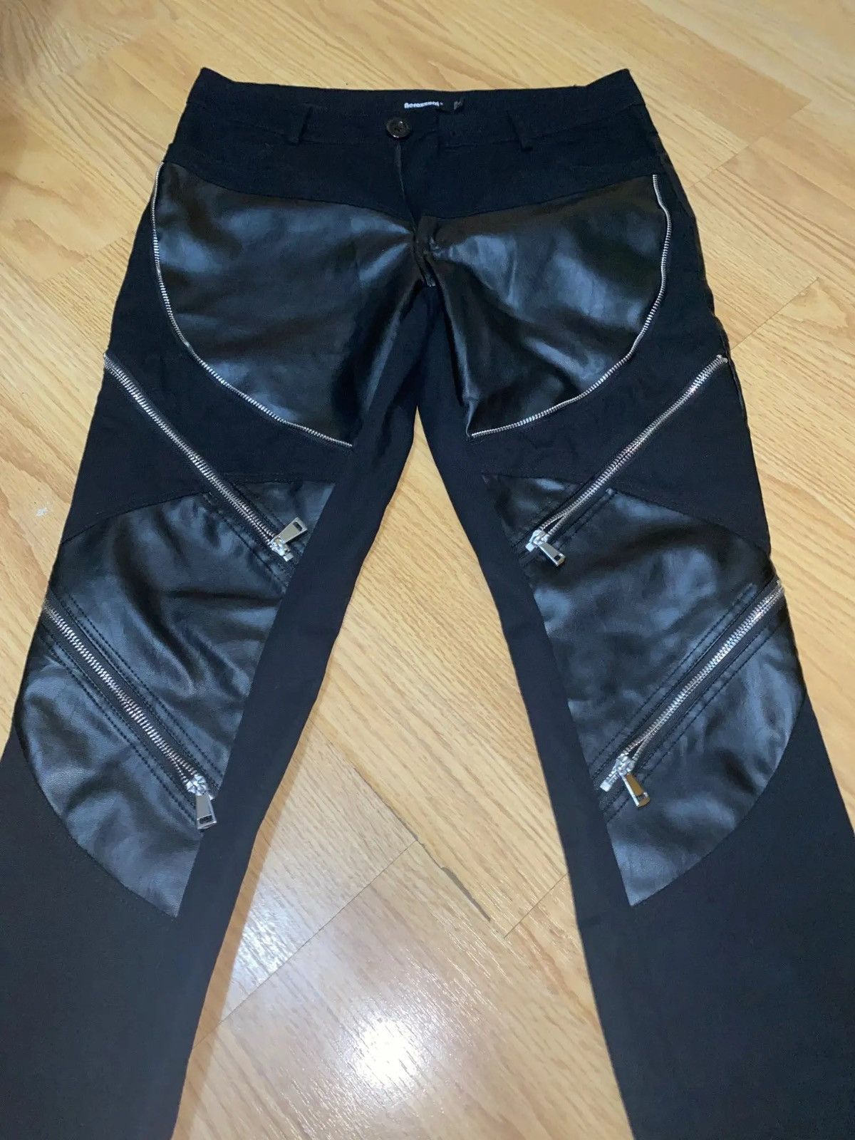 Leather Long Black Patchwork Pu Leather Pants Size US 34 / EU 50 - 11 Thumbnail