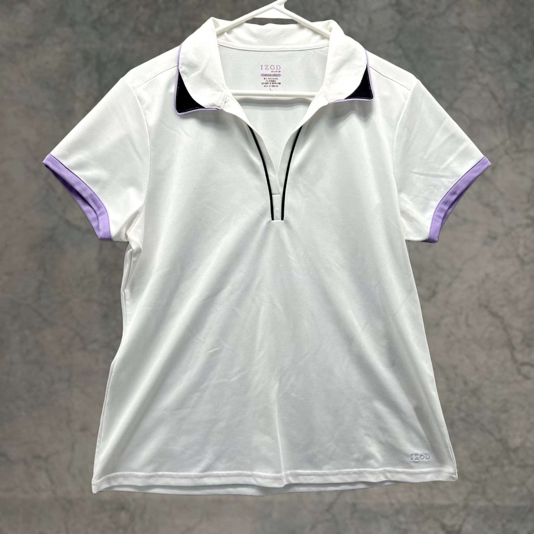 Izod VINTAGE Izod Polo Shirt Women L Purple White Athletic Polyester Spandex Shirt Womens Polo Casual Party/Cocktail Travel 90s? Size L / US 10 / IT 46 - 1 Thumbnail