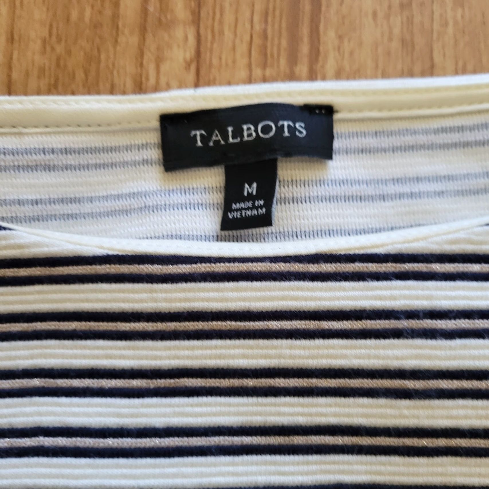 Talbots VINTAGE Talbots Shirt Womens M Black White Striped Ruffle Cuff Boat Neck Top Blouse Womens Classic Fit Size M / US 6-8 / IT 42-44 - 5 Thumbnail