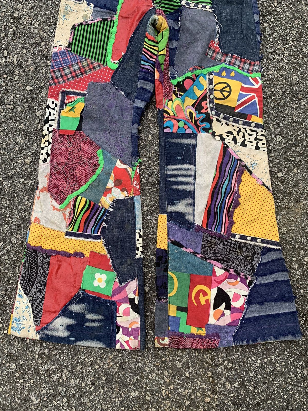 If Six Was Nine × Japanese Brand FLARE PATCHWORK HANDMADE HIPPIES STYLE REWORK INSANE PANTS🌈 Size US 32 / EU 48 - 6 Thumbnail