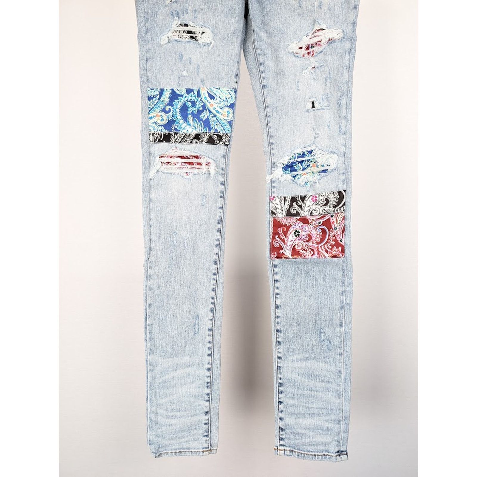 Amiri o1rshd1 Pajama Art Patch Jeans in Light Blue Size US 32 / EU 48 - 4 Thumbnail