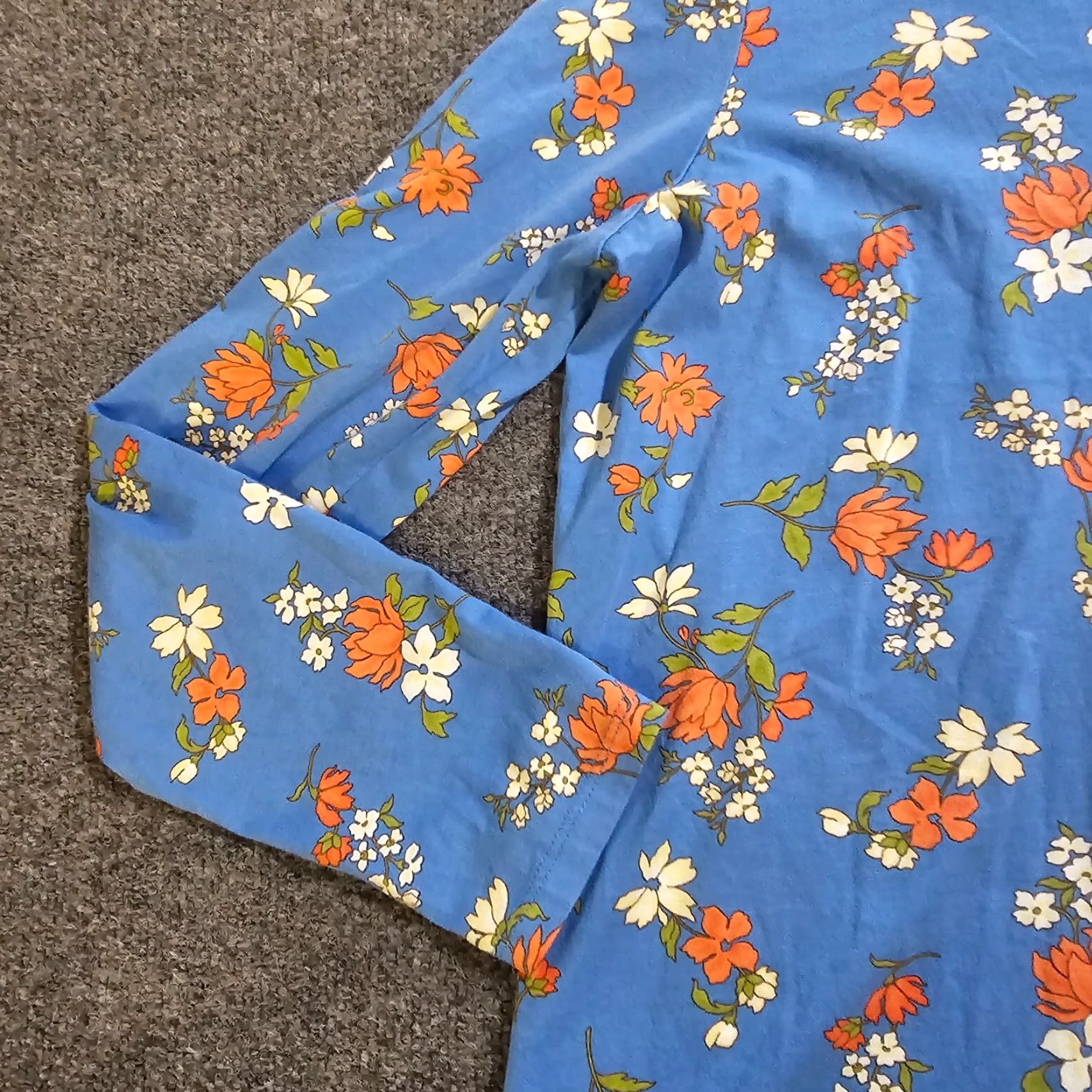 Lands' End Lands' End Top Shirt Womens Large Blue Floral V Neck Long Sleeve Stretch Casual Blouse Size L / US 10 / IT 46 - 4 Thumbnail