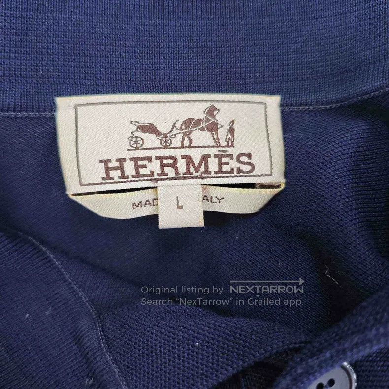 Hermes Hermes Navy blue chest pocket embroidered polo shirt Size US L / EU 52-54 / 3 - 3 Thumbnail