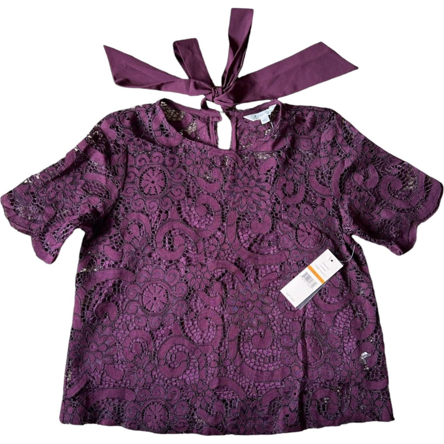 Nanette Lepore Nanette Lepore Burgandy Lace Sheer Short Sleeve Blouse, S Size S / US 4 / IT 40 - 6 Thumbnail