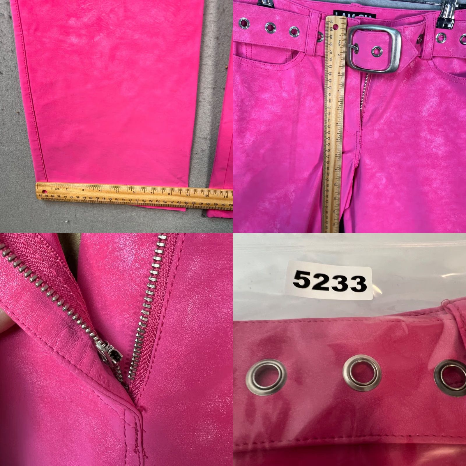 I.AM.GIA I.AM.GIA Womens XS Bright Pink Faux Leather Straight Leg Belted Pants Size 26" / US 2 / IT 38 - 8 Thumbnail