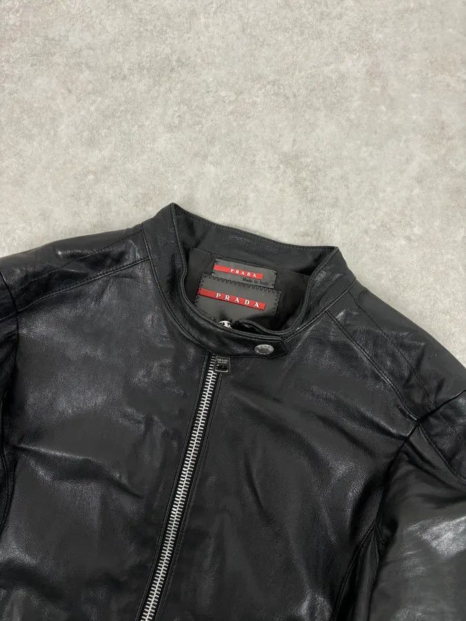 Prada 2000s Prada Black Biker Ribbed Sleeves Leather Jacket Size M / US 6-8 / IT 42-44 - 4 Thumbnail