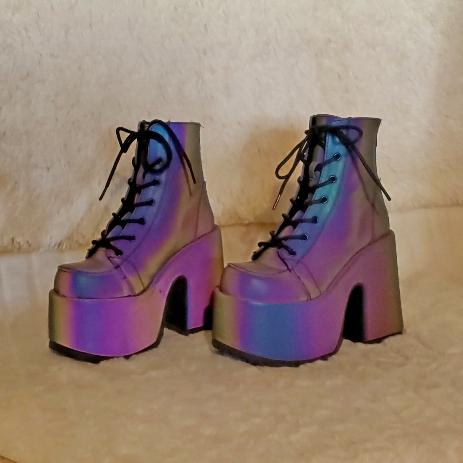 Demonia Cult DEMONIA Camel 203 Purple Green Reflective Platform Goth Punk Size US 12 / IT 42 - 8 Thumbnail