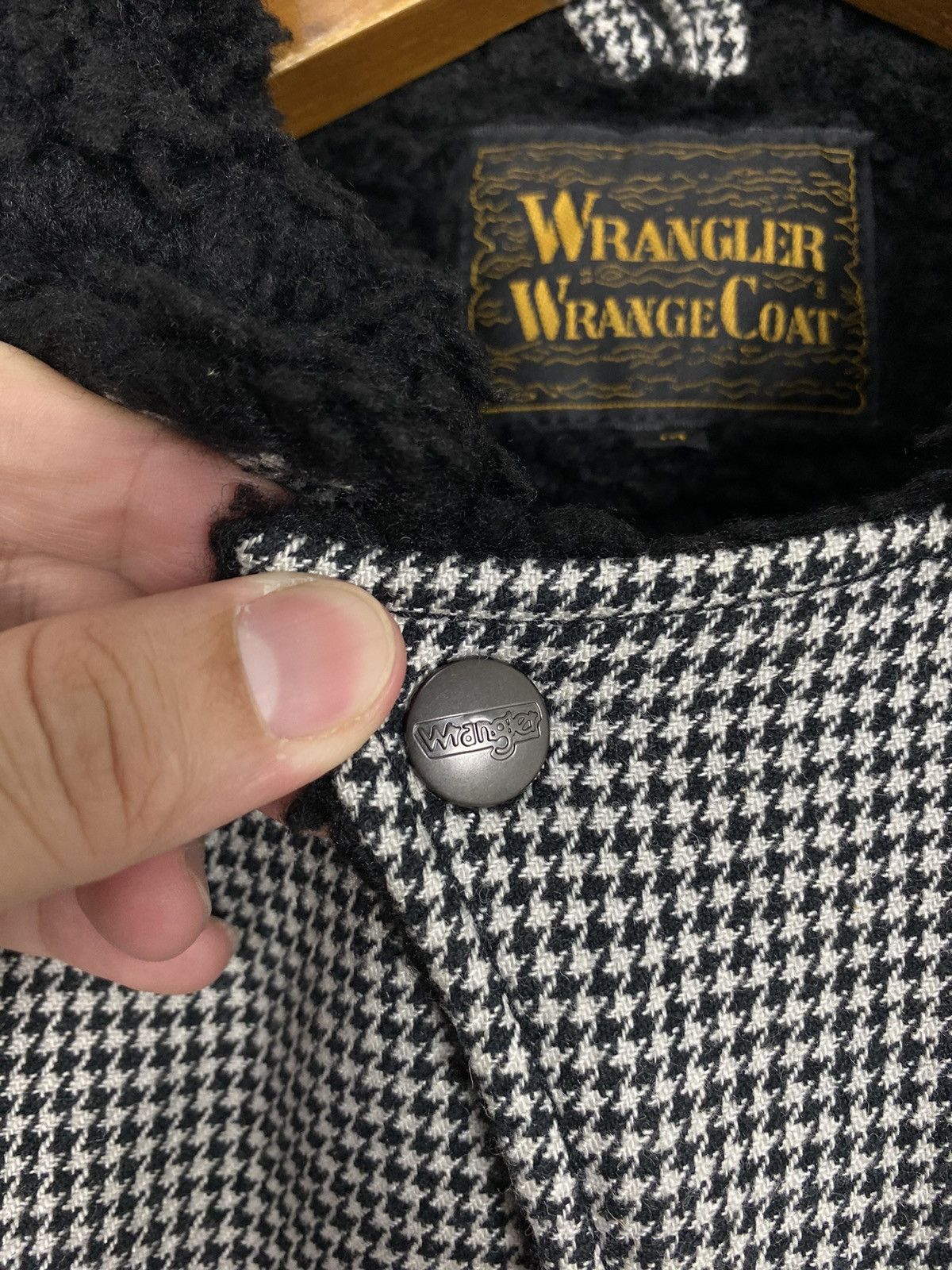 Rare Vintage Wrangler Houndstooth Hickory Workwear Fur Colar