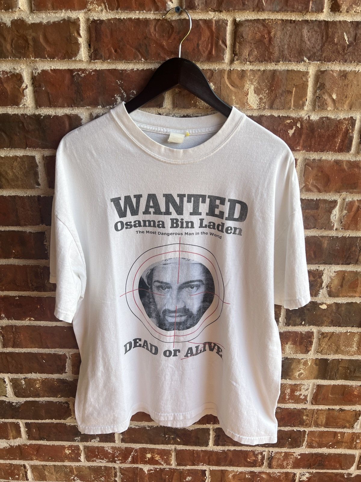 image of Vintage Osama Bin Laden “Dead Or Alive” Shirt XL in White, Men's