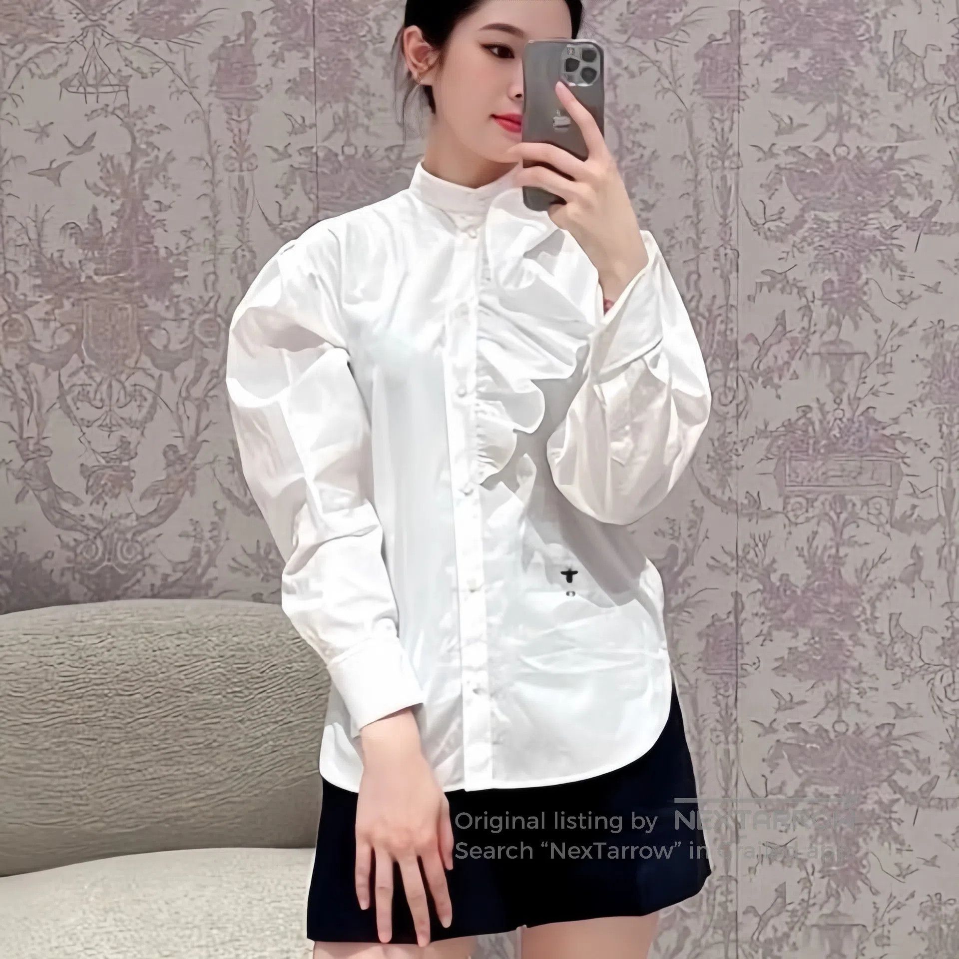 Dior Dior Solid Color Cotton Pleated Collar Shirt| Size XS / US 0-2 / IT 36-38 - 7 Thumbnail
