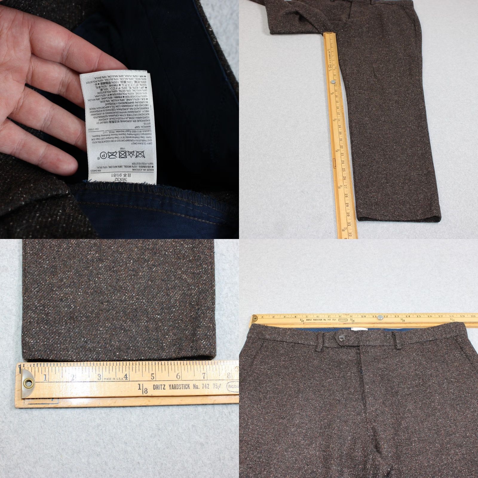 Gap VINTAGE Gap x David Hart Suit Men XL 36x32 Brown Herringbone Wool Tweed 2 Piece Heritage Size 46R - 9 Thumbnail