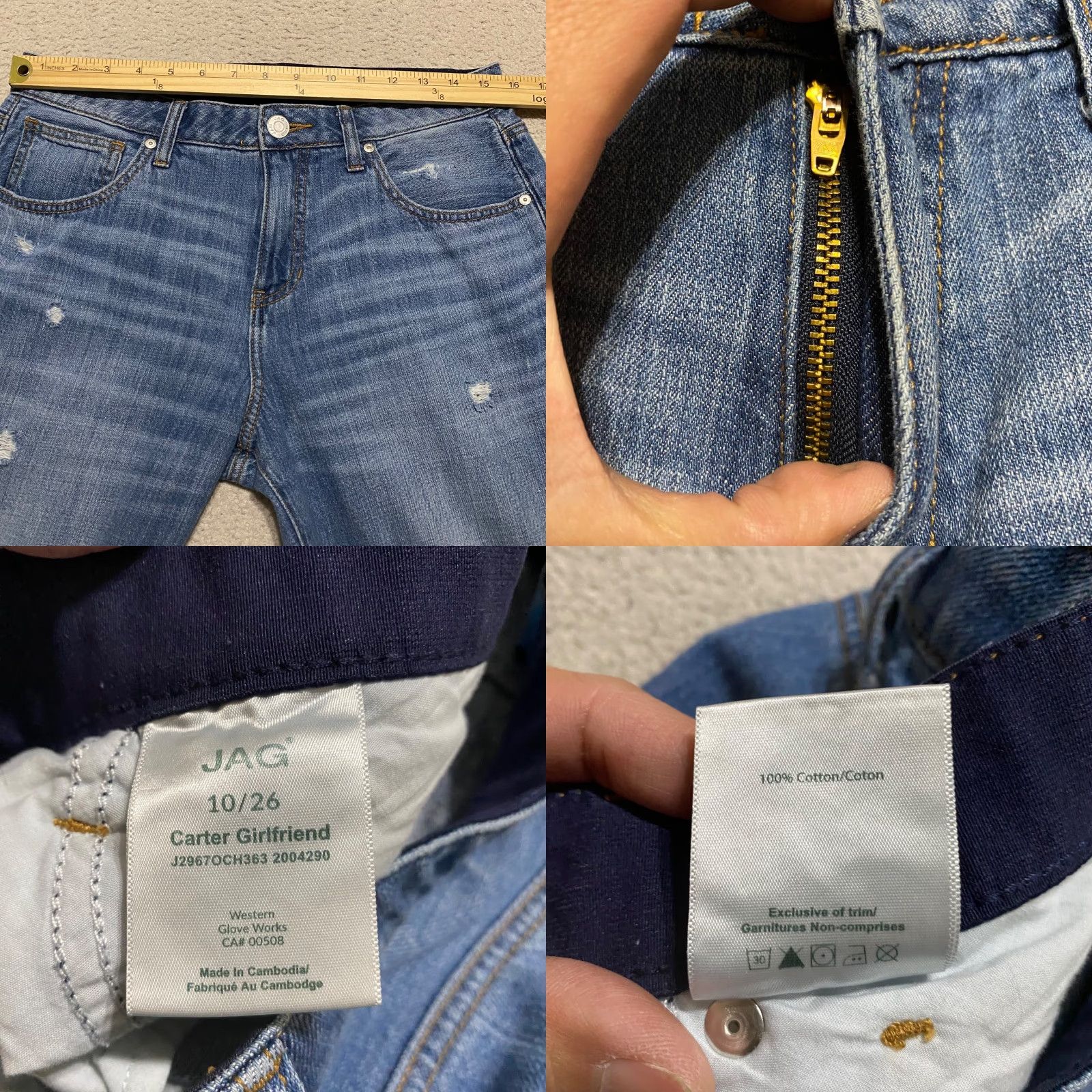 AG Jeans Jag Jeans Womens Jeans 10 Blue Denim Medium Wash Distressed Carter Girlfriend Straight Size 32" / US 10 / IT 46 - 8 Thumbnail