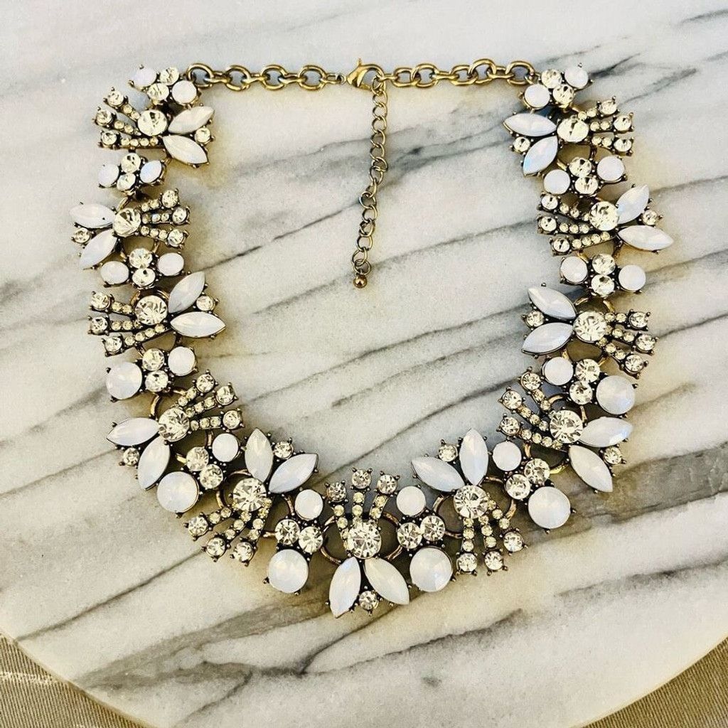 Jewelry Faux Moonstone Statement Necklace Crystal Bib Glam Size ONE SIZE - 1 Thumbnail