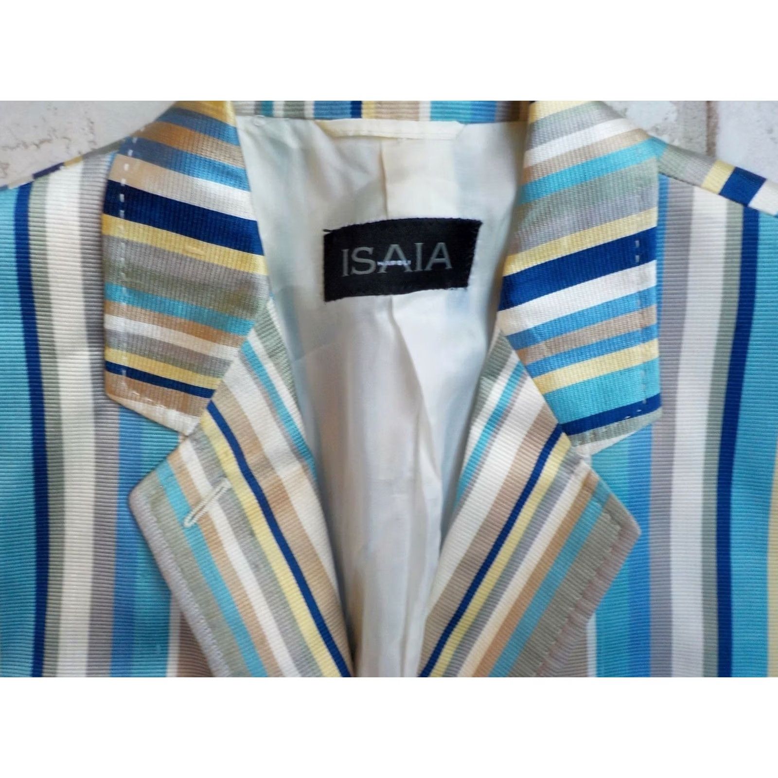 Isaia ISAIA NAPOLI Blazer Women's Striped Silk Blend Blue, Tan, Turquoise SZ 8 Regular Jacket Coat SVG Size M / US 6-8 / IT 42-44 - 6 Thumbnail