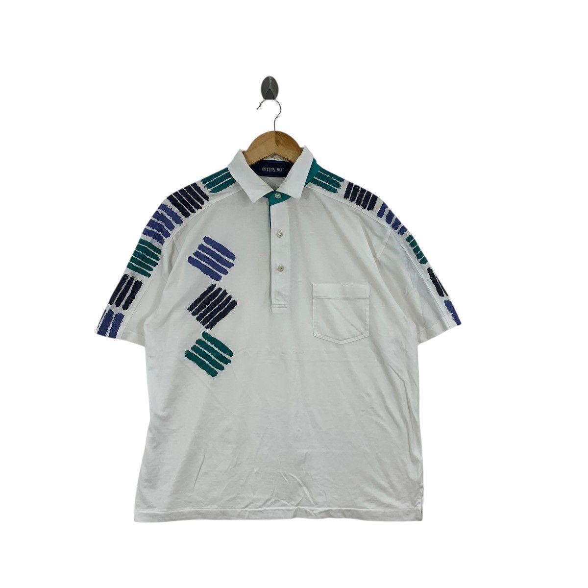 Vintage Vintage 90s COTTON MIST Abstract Painting Jersey Polo Tee Size US L / EU 52-54 / 3 - 3 Thumbnail