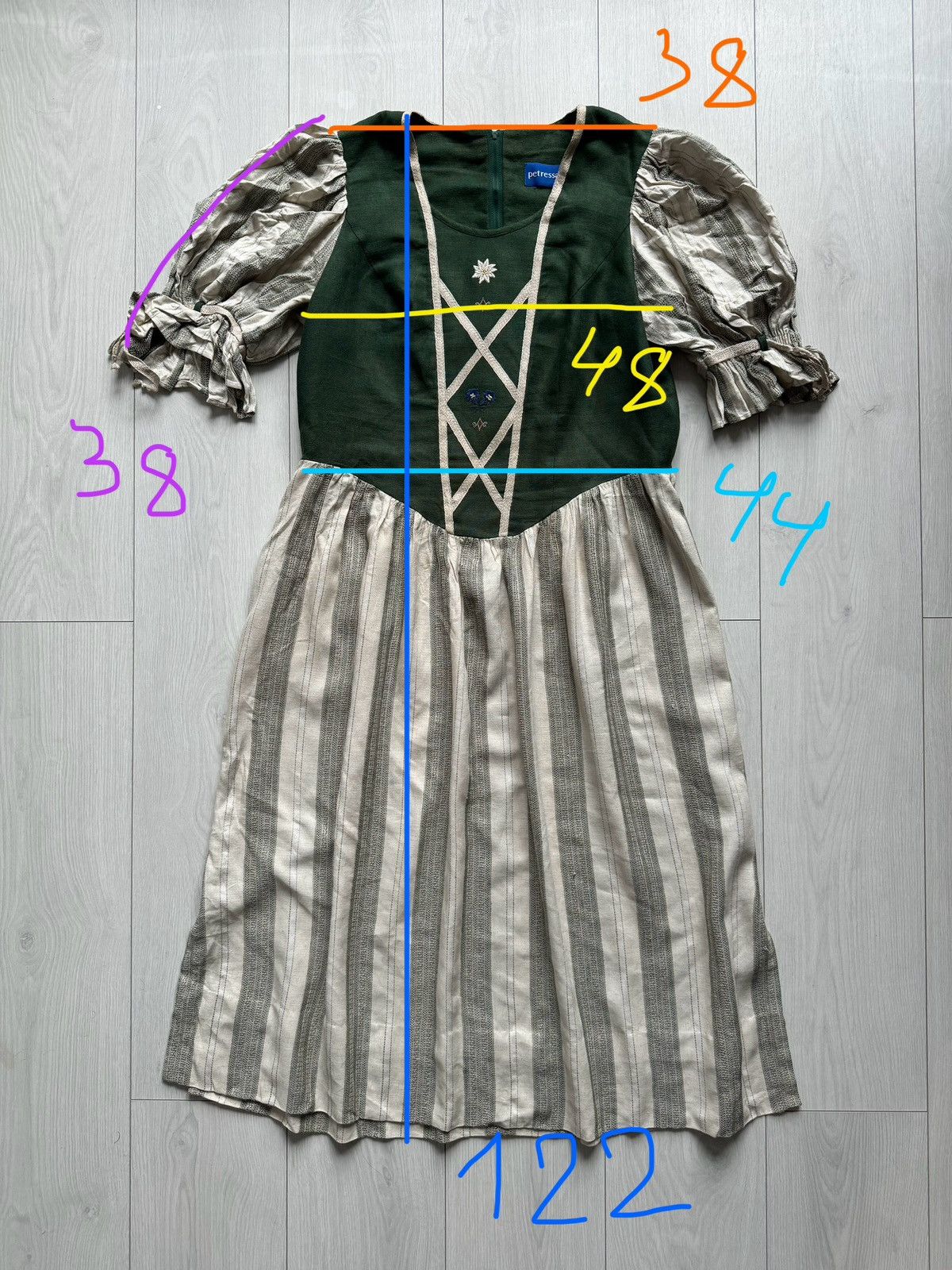 Designer VINTAGE PETRESSA Cottagecore OKTOBERFEST DRESS Linen/Viscose Size L / US 10 / IT 46 - 8 Thumbnail
