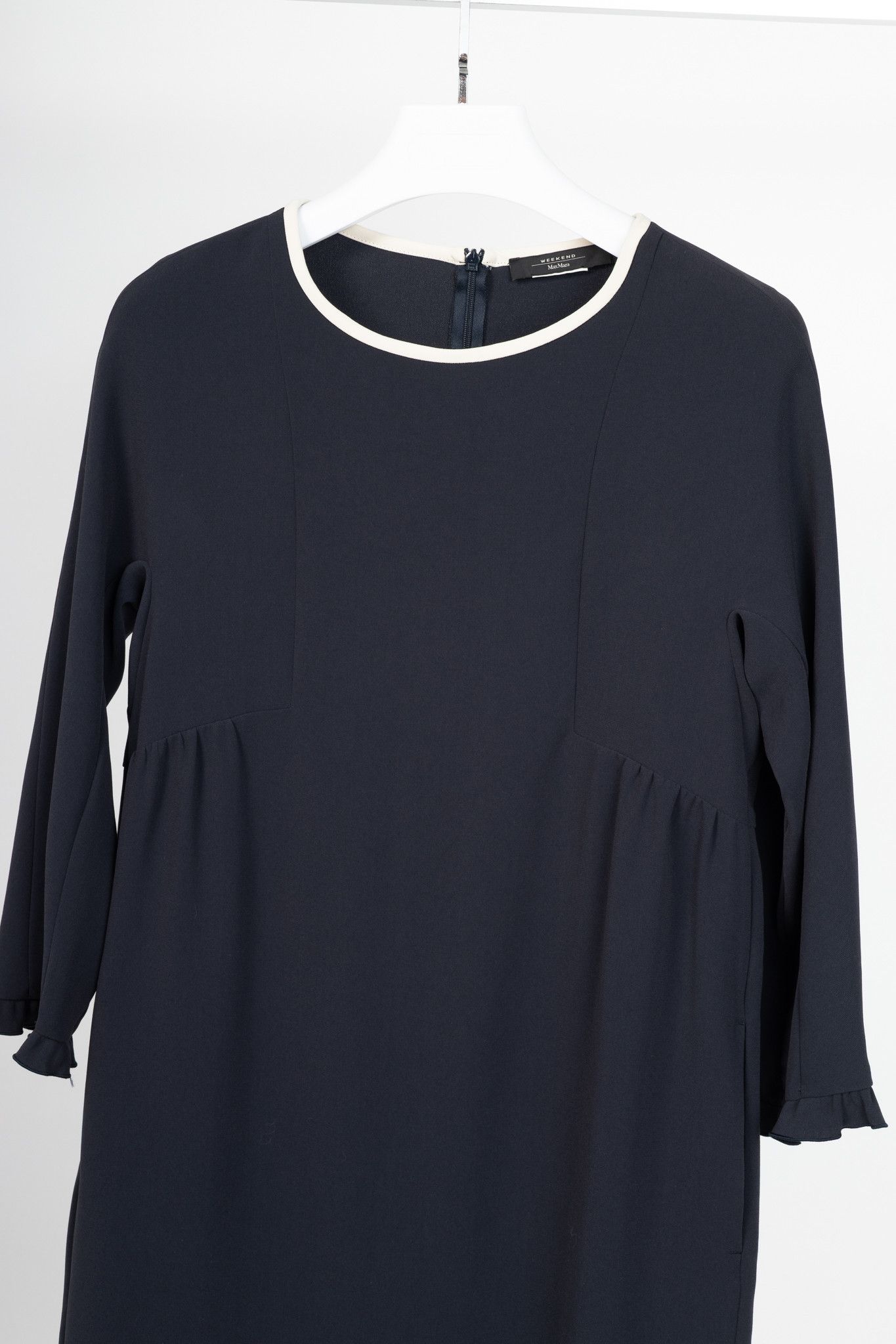 Weekend Max Mara Weekend Max Mara Navy Crepe Ruffle-Cuff Dress Size S / US 4 / IT 40 - 3 Thumbnail