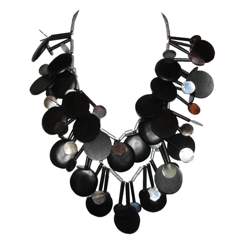 Designer Artisan Wood and Mother of Pearl Bead Necklace Size ONE SIZE - 1 Thumbnail