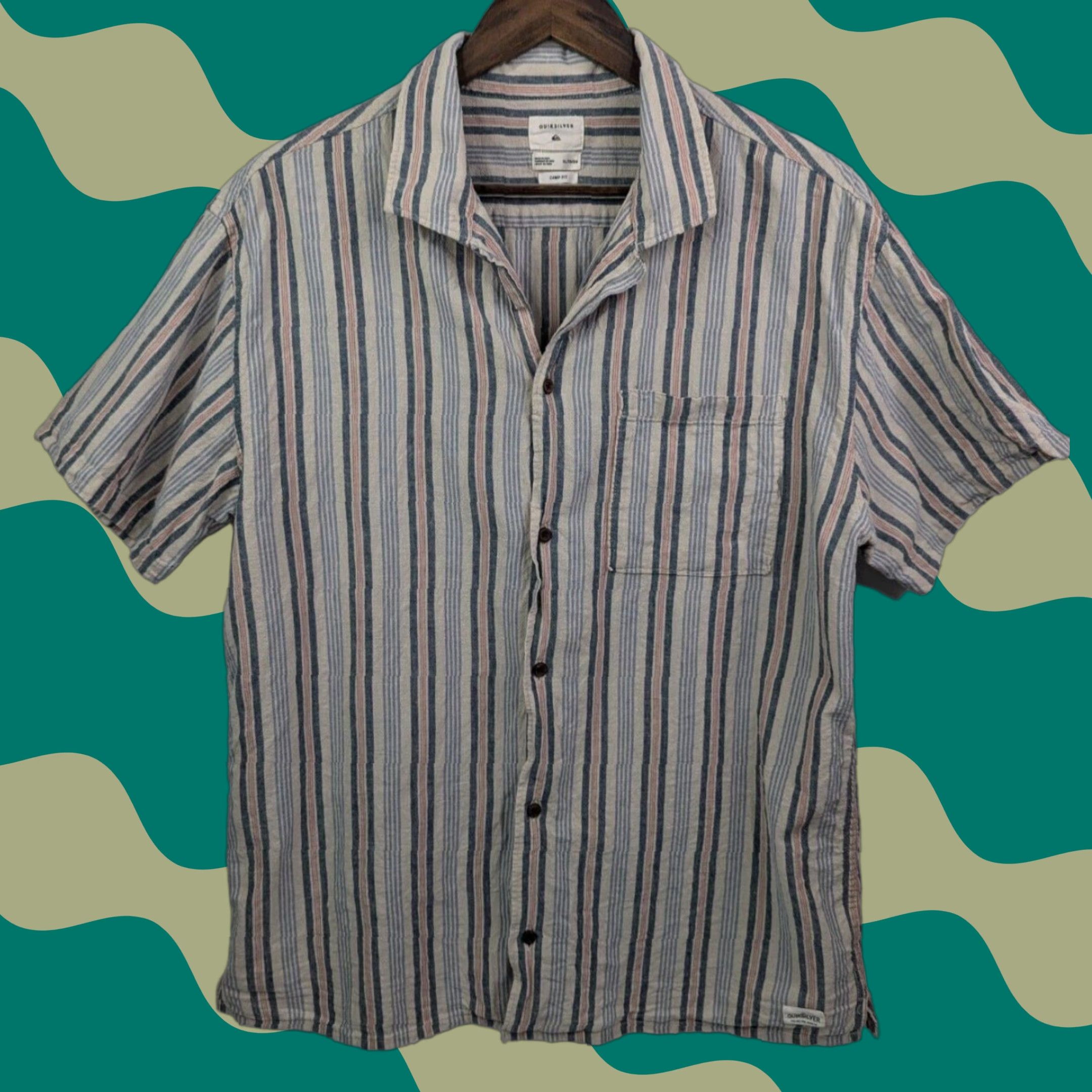 Quiksilver Quiksilver Camp Fit Coconut Dingo Stripe Shirt Men's XL Hawaiian Aloha Hemp Beach Classic Luau Pattern Striped Short Sleeve Button-Up Size US XL / EU 56 / 4 - 1 Thumbnail