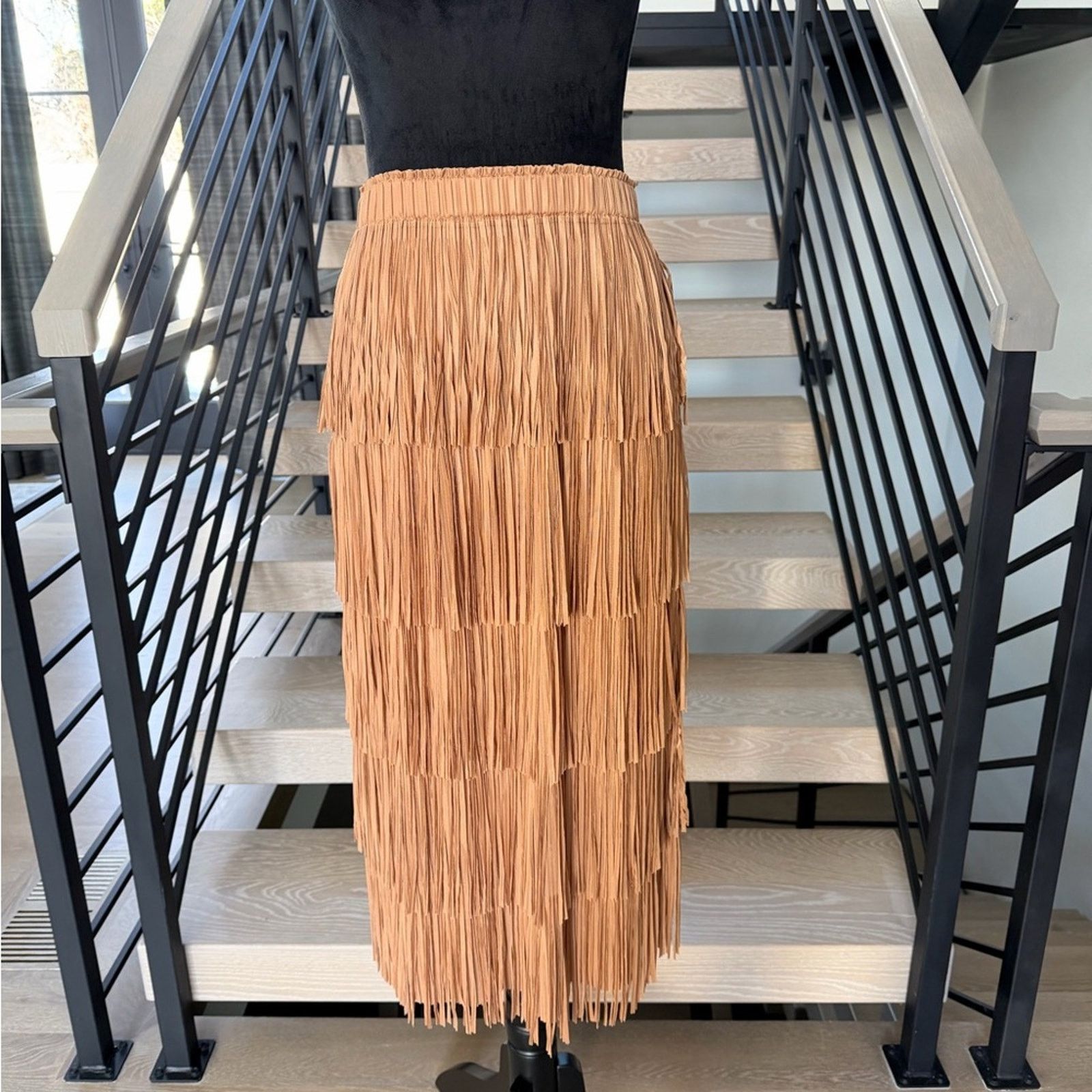 Other New Boho Western Style Fringed Tan Skirt size S Size 27" / US 4 / IT 40 - 2 Thumbnail