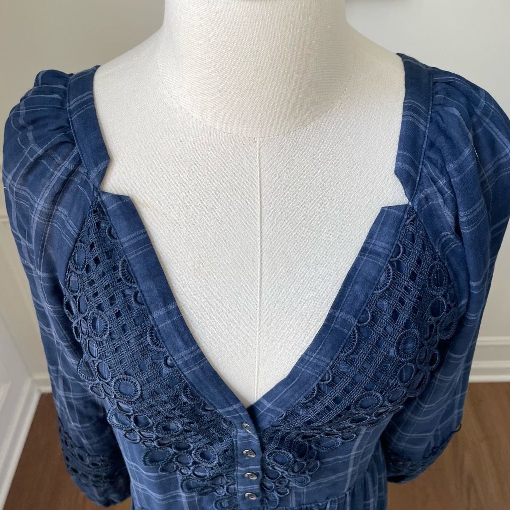 Anthropologie Anthropologie AKEMI + KIN Navy Blue Codie Plaid Handkerchief Size M / US 6-8 / IT 42-44 - 6 Thumbnail