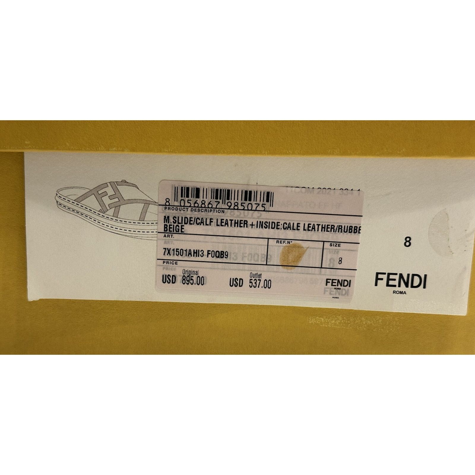 Fendi Men's FF Calf Leather Sandals Beige 9 US/8 UK 7X1501