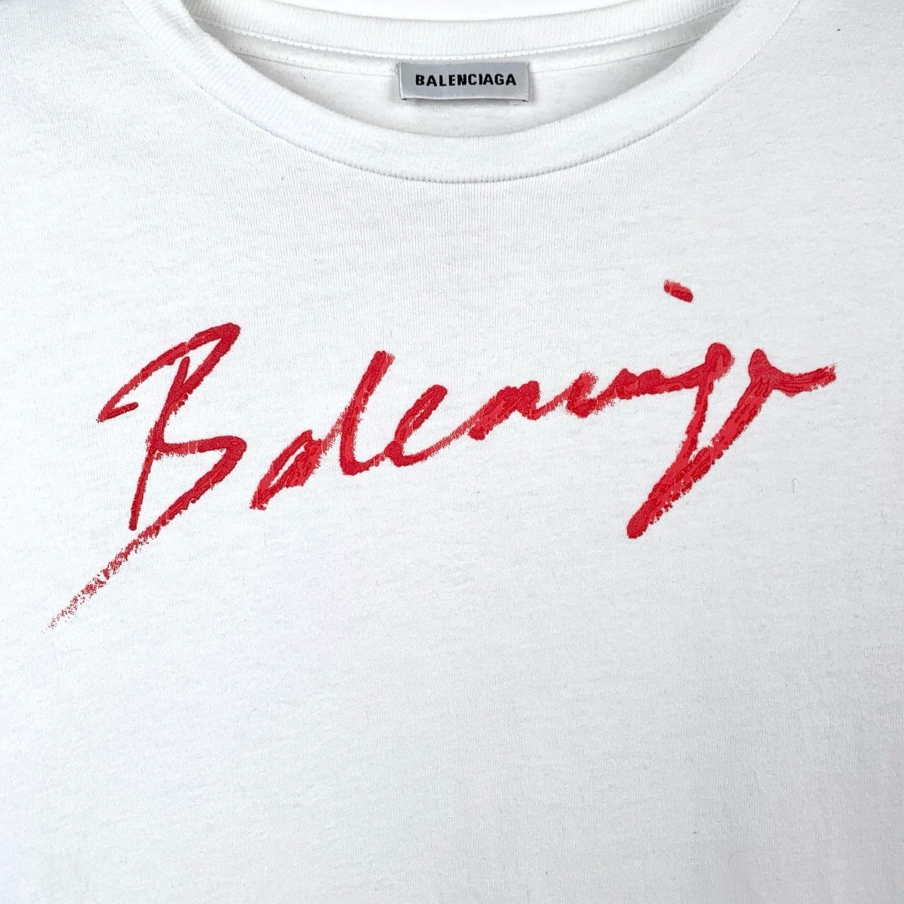 Balenciaga Balenciaga T-Shirt – White Logo Cotton Crewneck (Size XS) Size XS / US 0-2 / IT 36-38 - 6 Thumbnail